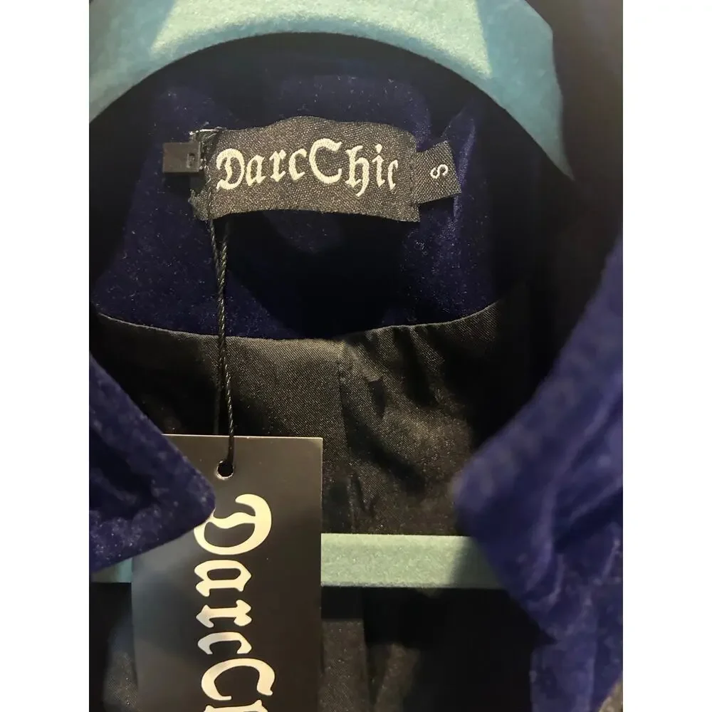 DarcChic Men's Gothic Velvet Navy Coat Steampunk Riding Jacket Small NWT